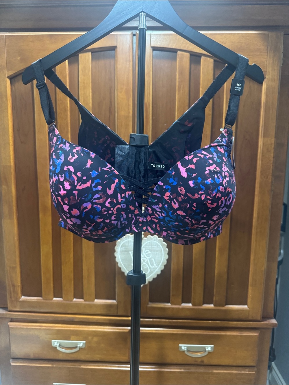 torrid Pink & Blue Animal-Print Push-Up Bra with Lace-Up Front